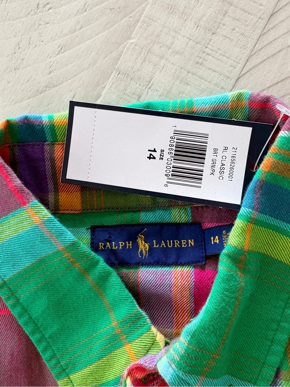 Ralph Lauren Bright Green & Pink Plaid Button-Down Shirt